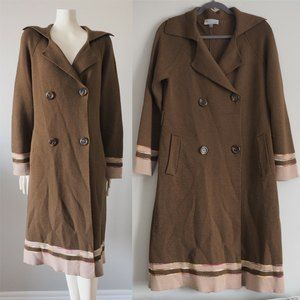 M MISSONI ITALY Long Brown Double Breasted Merino Wool Cardigan Coat Jacket 8
